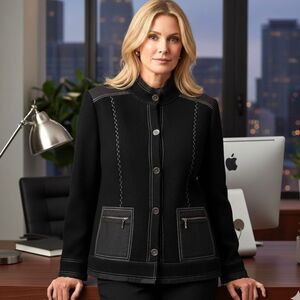 chicos jacket Chico's black boiled wool blazer coat 1 8 10  m l classic